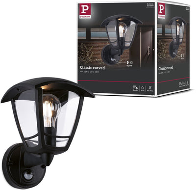 Applique murale d'extérieur Paulmann classique incurvée avec détecteur de mouvement (IR) crépusculaire IP44 angulaire 164x230 mm max. 12W 230V plastique noir