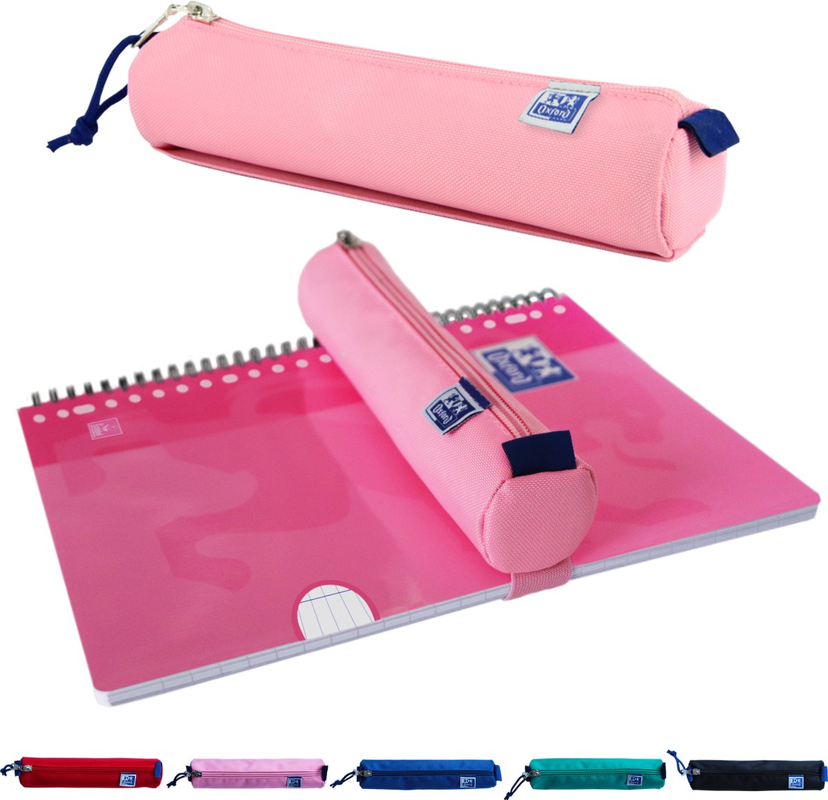 Trousse à crayons Oxford - rose avec élastique - trousse à stylos ronde 22cm - trousse à crayons garçons - trousse à crayons filles
