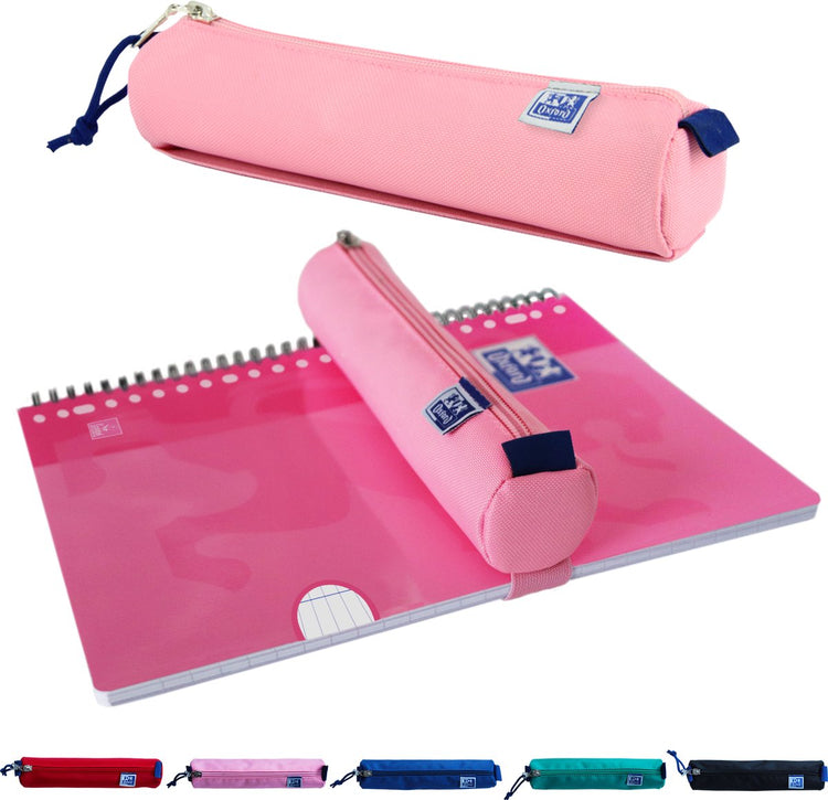 Trousse à crayons Oxford - rose avec élastique - trousse à stylos ronde 22cm - trousse à crayons garçons - trousse à crayons filles