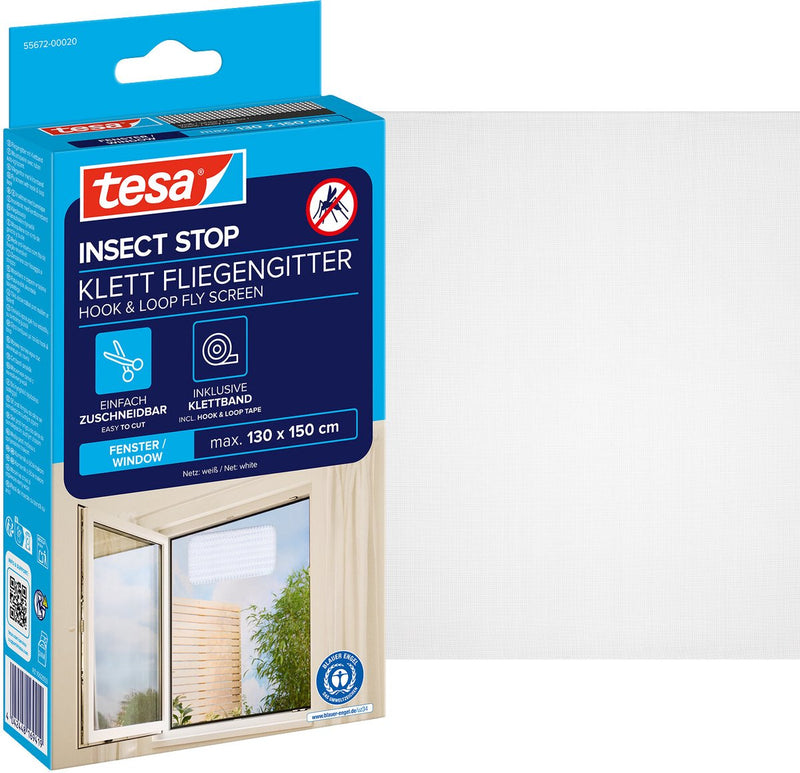 Tesa moustiquaire anti-insectes h l pour fenêtre - moustiquaire avec velcro, découpée sur mesure, sans perçage - 1 filet - 130 x 150 cm - blanc (intimité légère)
