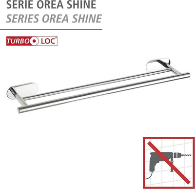 Wenko turbo-loc® porte-serviettes double orea duo acier inoxydable brillant 60cm de large - porte-serviettes - montage sans perçage - autocollant - 10 ans de garantie