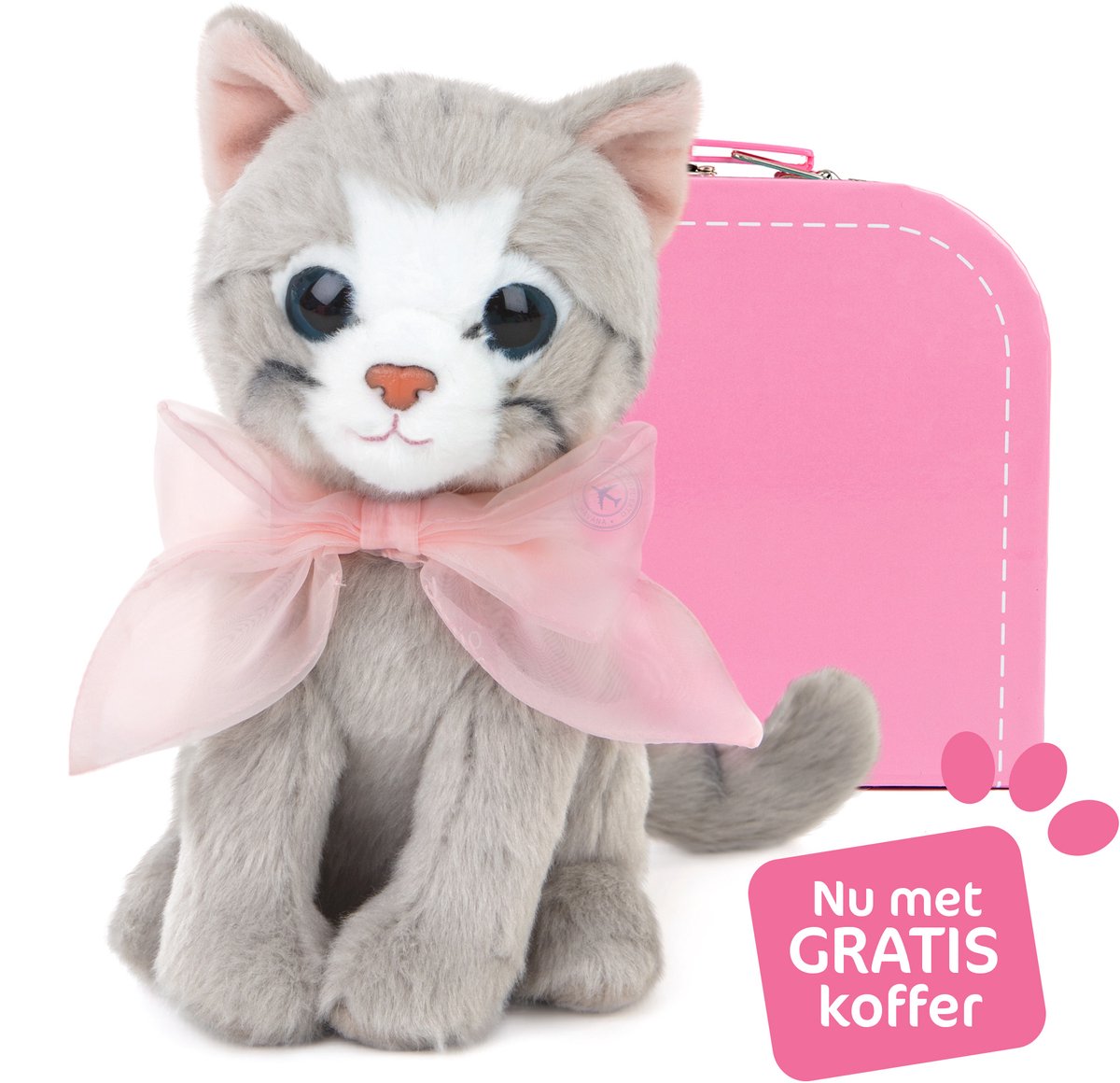 Studio pets peluche chat bella 16 cm rose avec passeport et valise.