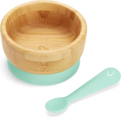 Ensemble de vaisselle Munchkin en bambou pour bébés et tout-petits - cuillère et bol en silicone avec ventouse - antidérapant - à partir de 6 mois
