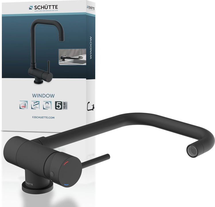 Robinet de cuisine design à fenêtre Schütte - mitigeur - bec haut, pivotant et rabattable - poignée latérale - noir mat