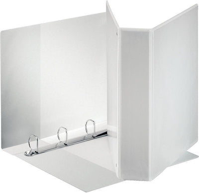 Classeur à anneaux panoramique standard Esselte a4 - 4 anneaux - largeur de dos de 86 mm - capacité de 600 feuilles - blanc