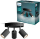 Spot en saillie Philips Wyatt - culot LED Gu10 - orientable - 3 points lumineux - plaque de base ronde - clickfix - noir