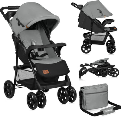 Lionelo emma plus - poussette - poussette légère et résistante - ceinture 5 points - réglage du dossier en position allongée - auvent allongé avec fenêtre - grand panier - sac et organiseur pratiques - amortisseurs - convient aux enfants jusqu'à 15 kg