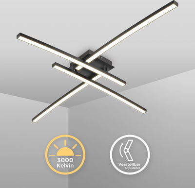B.K.licht - Plafonnier LED - Plafonnier noir - Barre rotative - Lampe de salon lumière blanc chaud 3 000k - 2 200lm - 20w