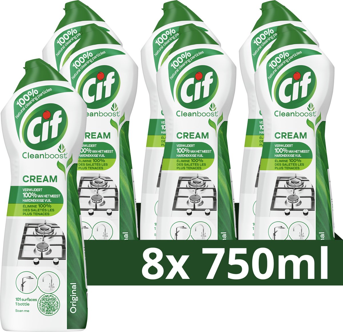 Cif - abrasif cleanboost - ingrédients 100% naturels - 101 surfaces - 8 x 750 ml