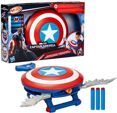 Hasbro Marvel Studios Captain America Brave New World Nerf Skyshot Blaster, jouet de jeu de rôle avec bouclier