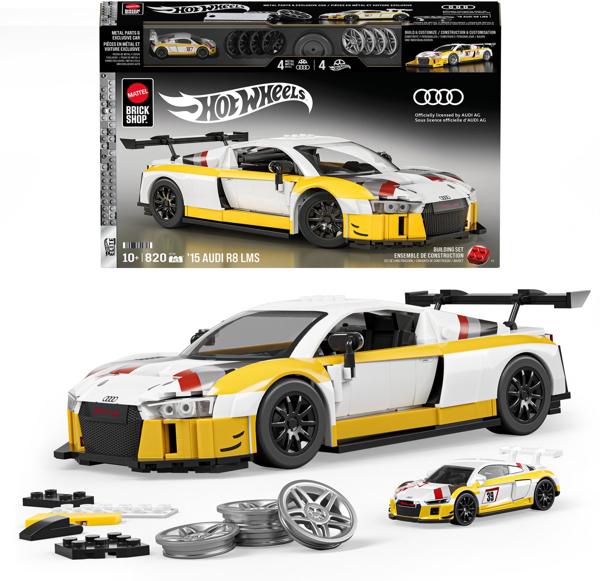 Mattel Brick Shop Hot Wheels Elite Series - '15 Audi R8 LMS Jouets de construction - 820 pièces