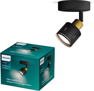 Philips LED Philips Niall spot - spot mural - noir avec design doré - raccord LED gu10