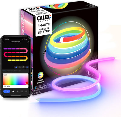 Tube néon intelligent Calex 360° - Bande lumineuse 3 m, blanc chaud rgbic, 16 millions de couleurs, ip44, intérieur extérieur, contrôlable par application, fonction de programmation, commande vocale - bande LED, cordon lumineux néon, éclairage intelligent