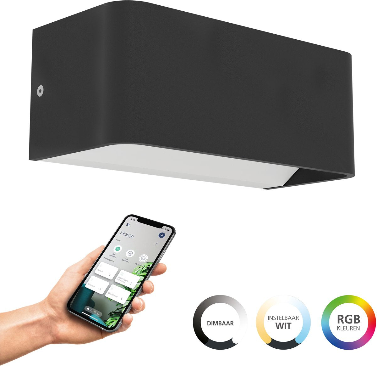 Applique intelligente Eglo connect.z sania-z - extérieur - salle de bain - 20 cm - noir et blanc - lumière blanche rgb réglable - dimmable - zigbee