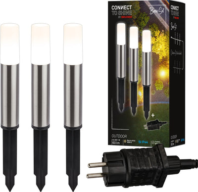 Briloner connect to shine - Éclairage de chemin à LED - lot de 3 - kit de démarrage pour éclairage de jardin - lampe sur pied - ip44 - lumière blanc chaud - ø4x36 cm - câble 1,5 m