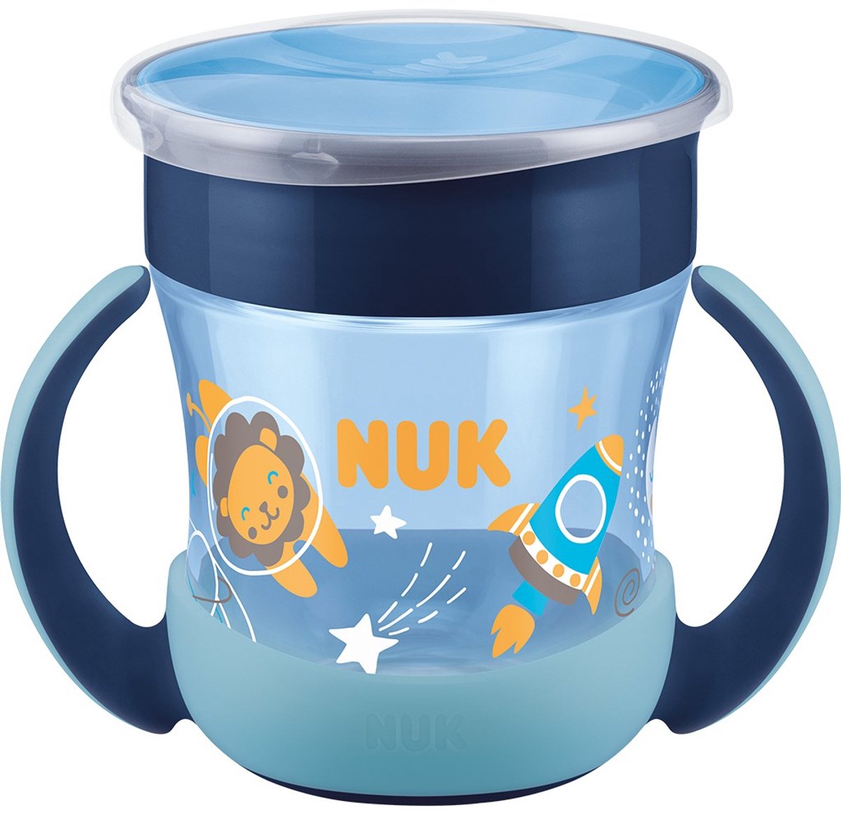 Nuk - gobelet pour bébé et tout-petit - mini gobelet magique 160 ml en plastique bleu silicone - gobelet - anti-éclaboussures - brille dans le noir - apprendre à boire - 360 degrés