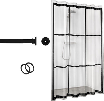Sealskin seallux - tringle à rideau de douche 80-130 cm avec rideau de douche 180x200 cm comprenant 12 anneaux - noir transparent