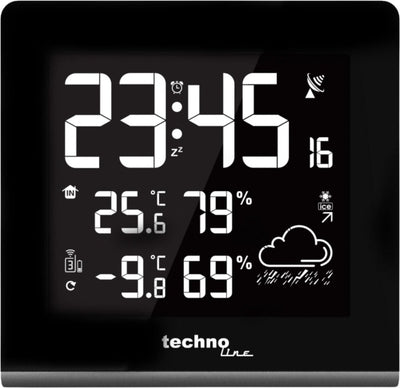Station météo Technoline - ws 9065 - 165x170x26mm - noir argent - avec 1 capteur extérieur 30m et rétroéclairage réglable - tl-ws9065