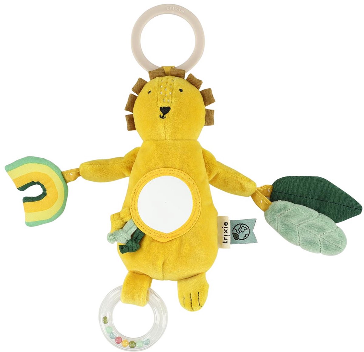 Trixie Mr. Lion jouet d'activité à suspendre – 3 mois et plus – avec anneau à perles, papier froissé miroir