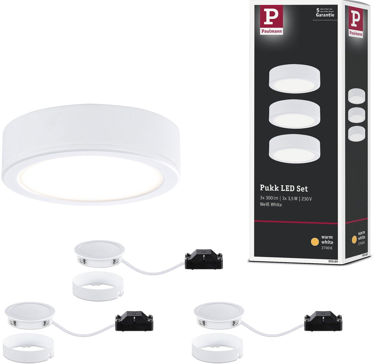 Paulmann éclairage sous meuble LED pukk 3x3,5w 65 mm 3x210lm 230v rond blanc