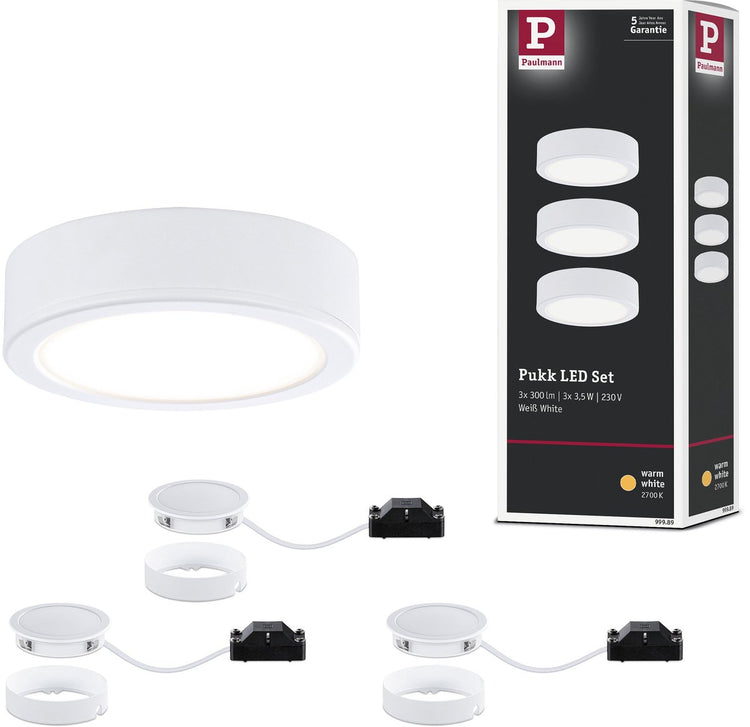 Paulmann éclairage sous meuble LED pukk 3x3,5w 65 mm 3x210lm 230v rond blanc