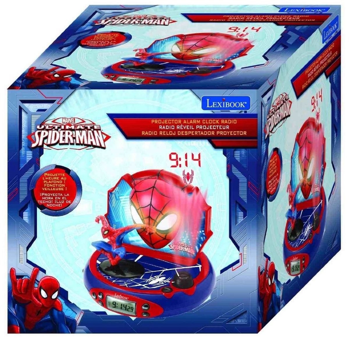 Horloge projecteur Lexibook 3D Spider-Man avec sons magiques