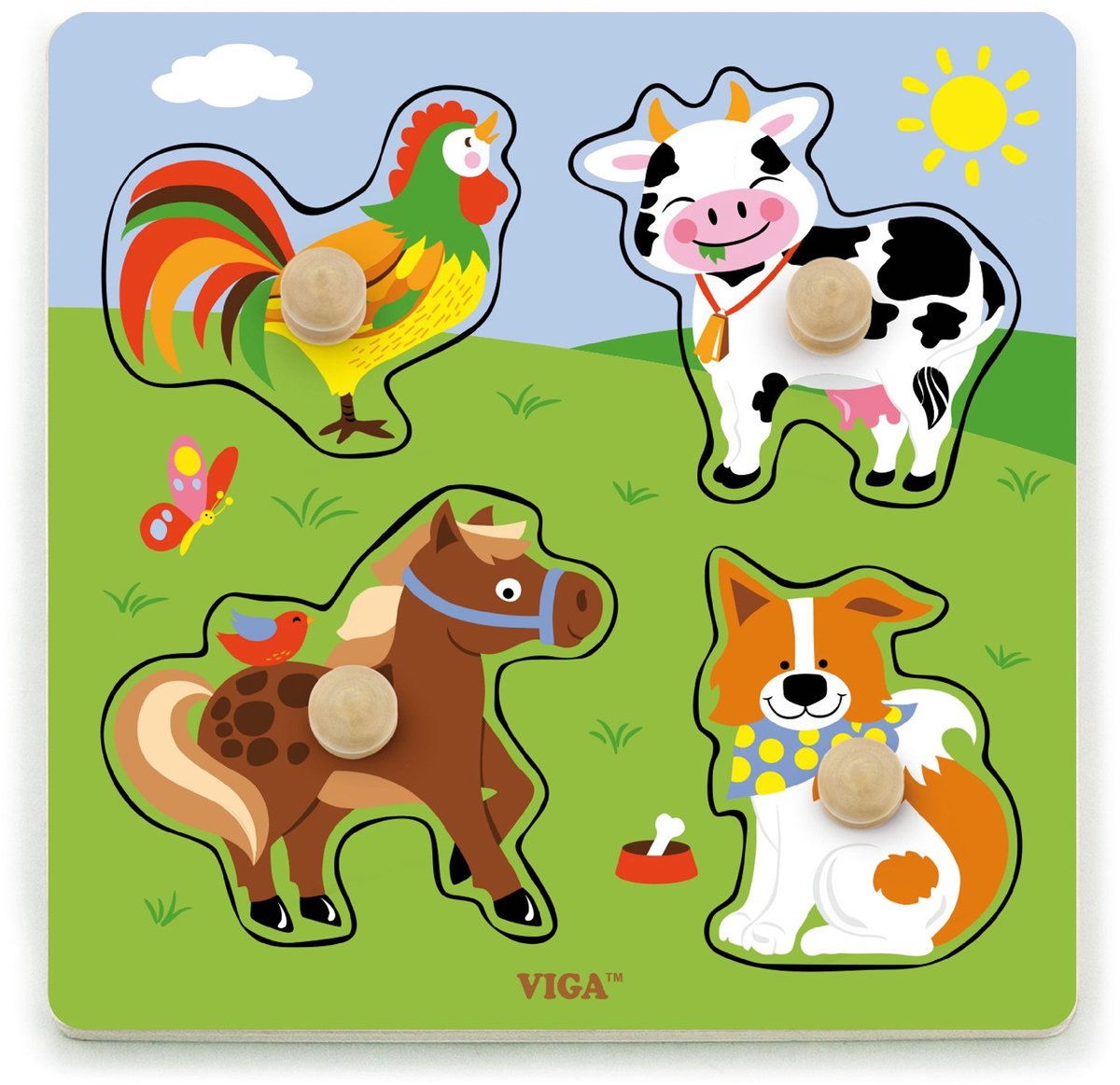 Vigatoys viga jouets tête puzzle animaux de la ferme junior 22,5 x 22,5 cm bois