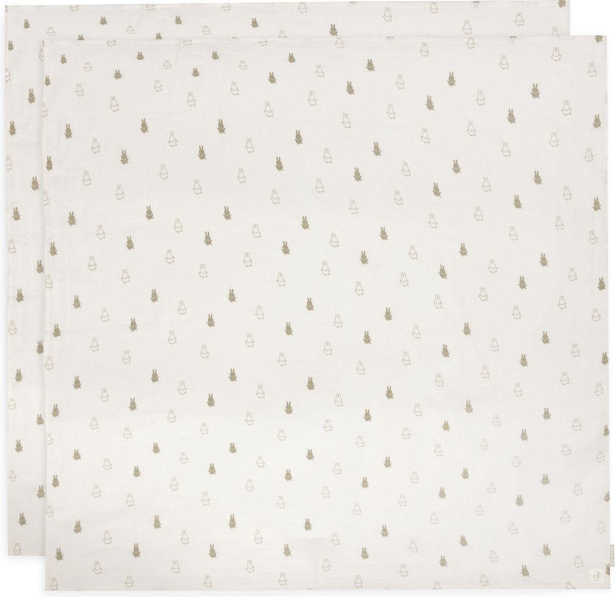 Jollein x Miffy - tissu hydrophile grand 115x115cm - emmaillotage, langes, langes pour bébé - coton doux - happy miffy - vert olive - 2 pièces