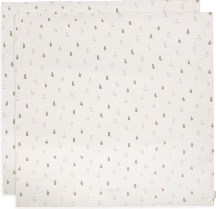 Jollein x Miffy - tissu hydrophile grand 115x115cm - emmaillotage, langes, langes pour bébé - coton doux - happy miffy - vert olive - 2 pièces