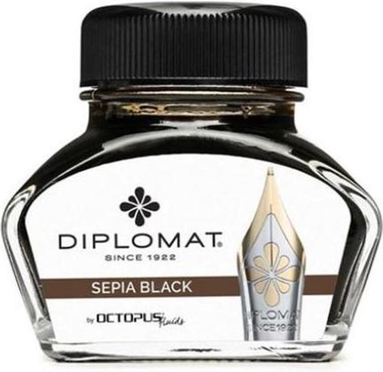 Encre Diplomat diplo poulpe 30 ml verre sépia noir