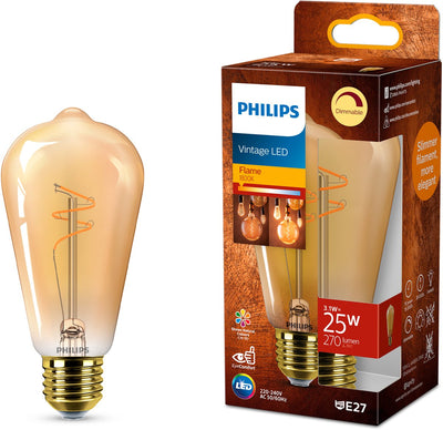 Philips LED Philips Vintage LED - lampe dimmable - 25W - lumière blanc très chaud : 1800K - culot E27 - verre ambré - forme de lampe Edison : ST64