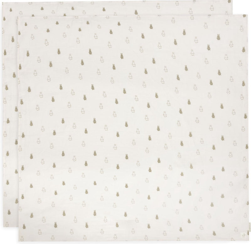Jollein x Miffy - tissu hydrophile grand 115x115cm - emmaillotage, langes, langes pour bébé - coton doux - happy miffy - vert olive - 2 pièces