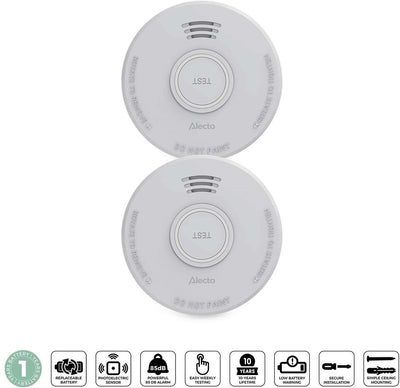 Détecteur de fumée Alecto SD110 2x - détecteur d'incendie avec capteur 10 ans - conforme à la norme européenne - 2 pièces