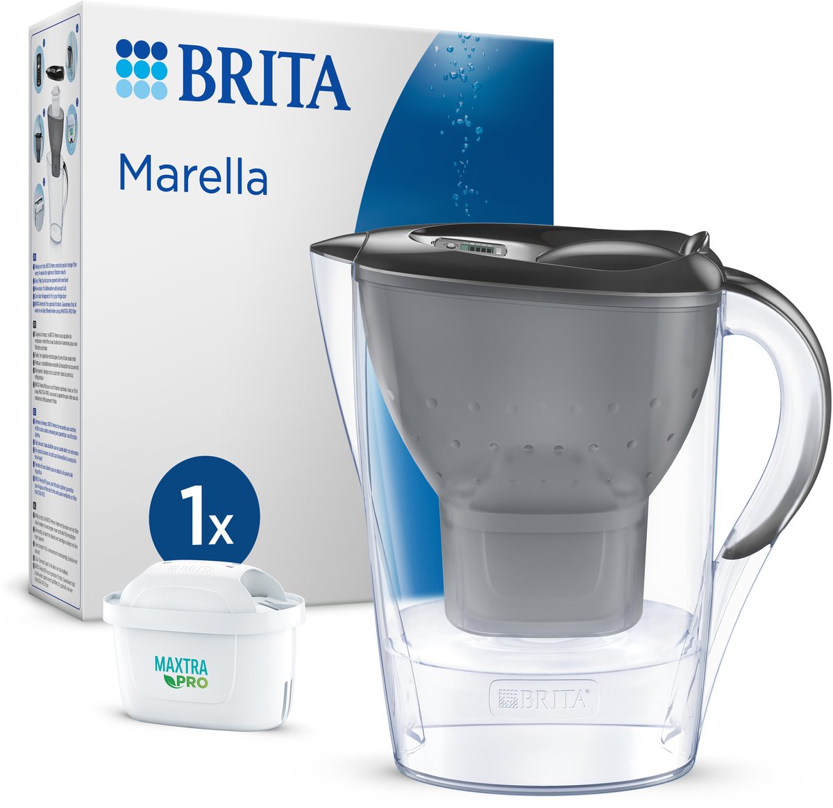 Brita - carafe filtrante - marella cool - 2,4l - gris - incl. 1 cartouche de filtre à eau tout-en-1 Maxtra Pro
