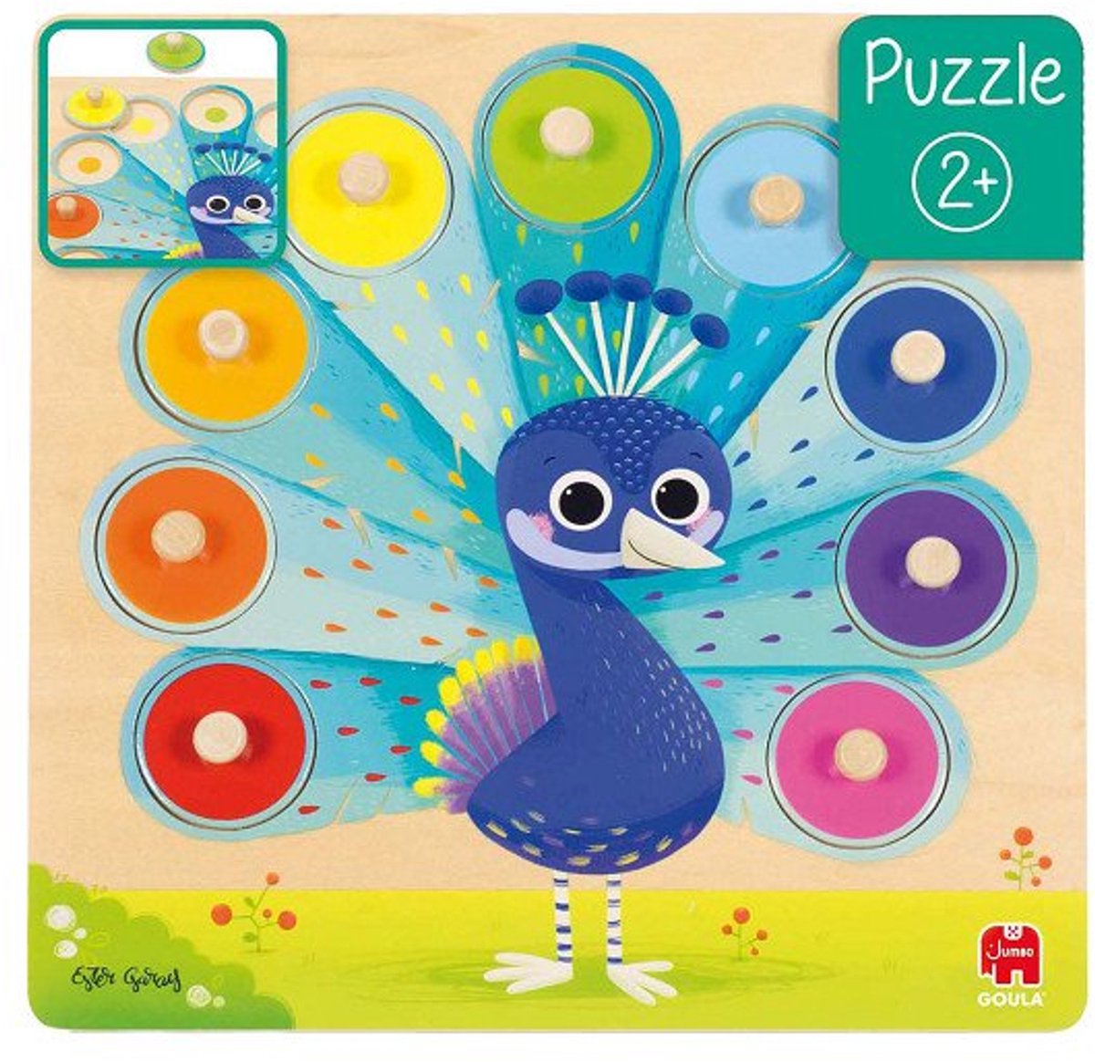 Jumbo goula - puzzle en bois paon, 9 pcs.