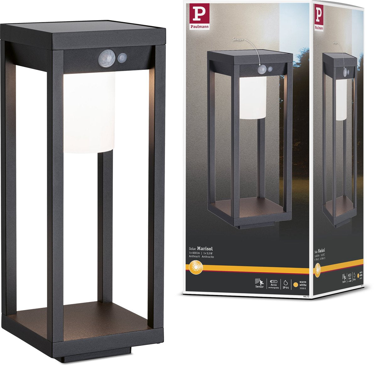Paulmann objet lumineux LED solaire détecteur de mouvement solaire marisol ip44 3000k 350lm noir
