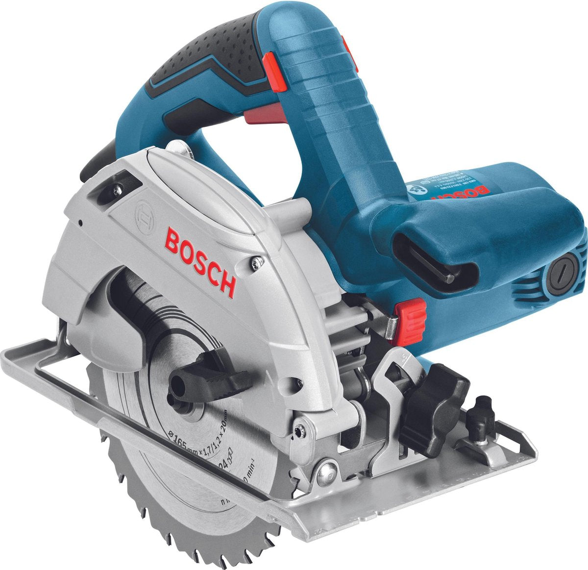 Scie circulaire Bosch gks 165 (adaptateur d'extraction, lame de scie hm 165 mm ø, clé à douille hexagonale sw 5, guide parallèle)