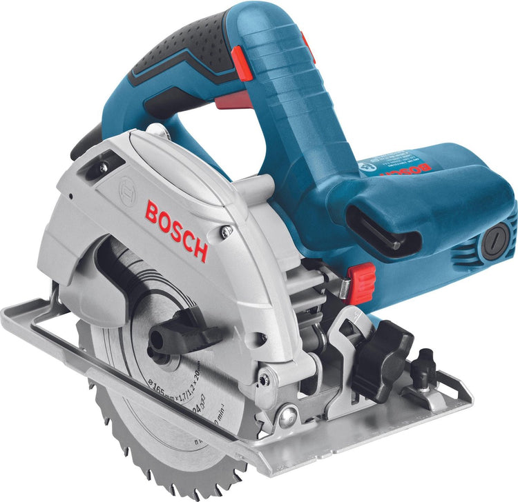 Scie circulaire Bosch gks 165 (adaptateur d'extraction, lame de scie hm 165 mm ø, clé à douille hexagonale sw 5, guide parallèle)