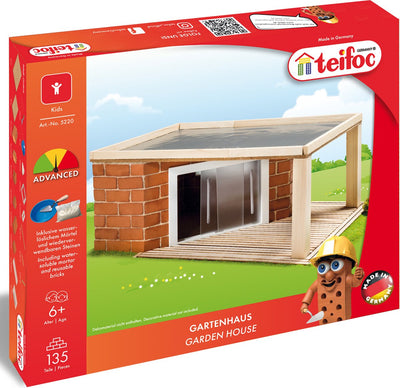 Kit de construction Teifoc ® - Abri de jardin - 135 pièces - Véritables mini briques avec ciment, bol et truelle - Kit de construction pour enfants à partir de 6 ans
