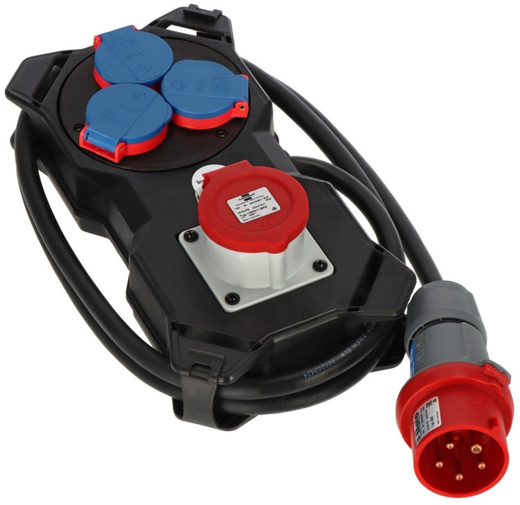 Bloc de distribution Brennerstuhl Répartiteur de courant 16a pour utilisation sur chantiers et utilisation permanente en extérieur IP44 (répartiteur de courant 2m câble H07rn-F 5G2.5, adapté au montage mural, fabriqué en Allemagne)