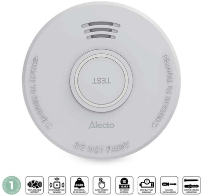 Détecteur de fumée Alecto SD110 - détecteur d'incendie avec capteur 10 ans - conforme aux normes européennes - blanc