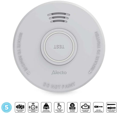 Détecteur de fumée Alecto SD530 - détecteur d'incendie avec pile 5 ans - remplaçable - conforme aux normes européennes - blanc