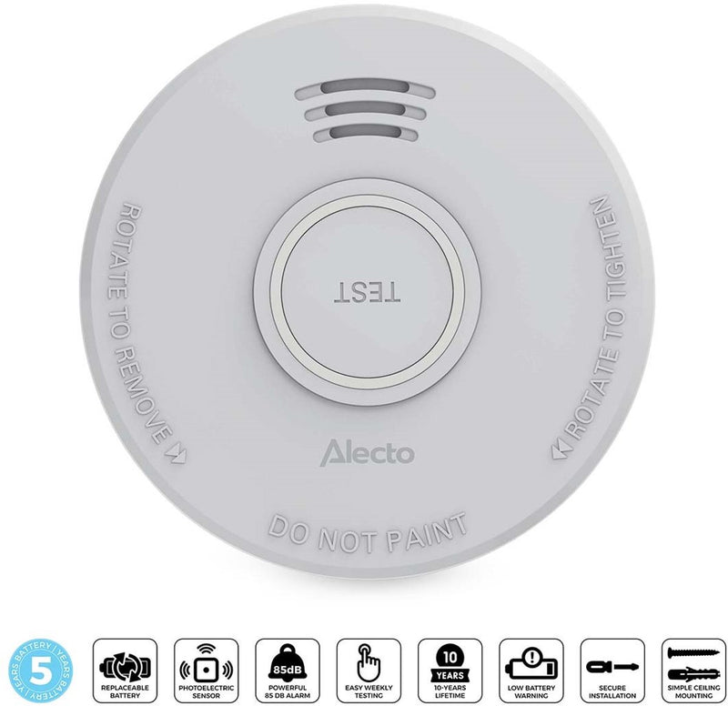 Détecteur de fumée Alecto SD530 - détecteur d'incendie avec pile 5 ans - remplaçable - conforme aux normes européennes - blanc