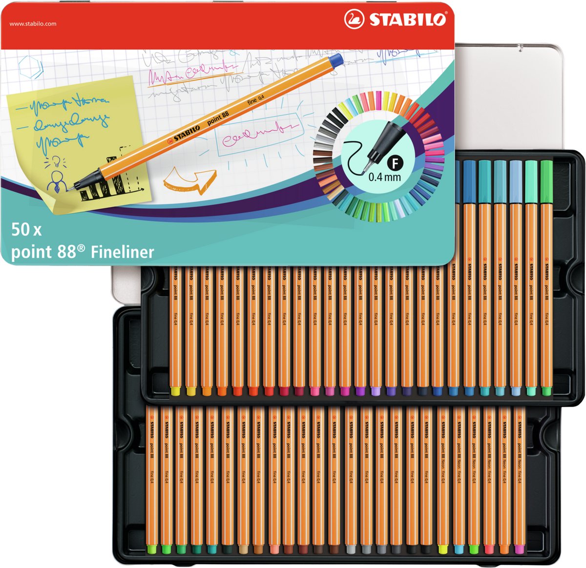 STABILO Point 88 Metal Box Fineliners, 50e.