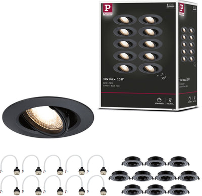 Lampe encastrable Paulmann lot de 10 orientable ronde 90 mm 30° gu10 max. 10x10w 230v dimmable noir
