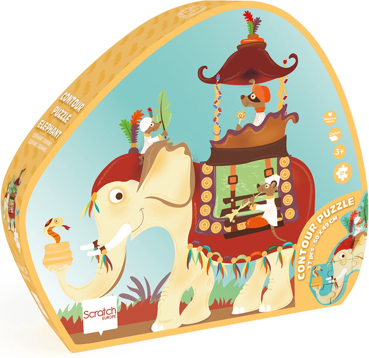 Puzzle contour à gratter - éléphant - 50x48,5x0,25cm - 37 pièces - 3 ans