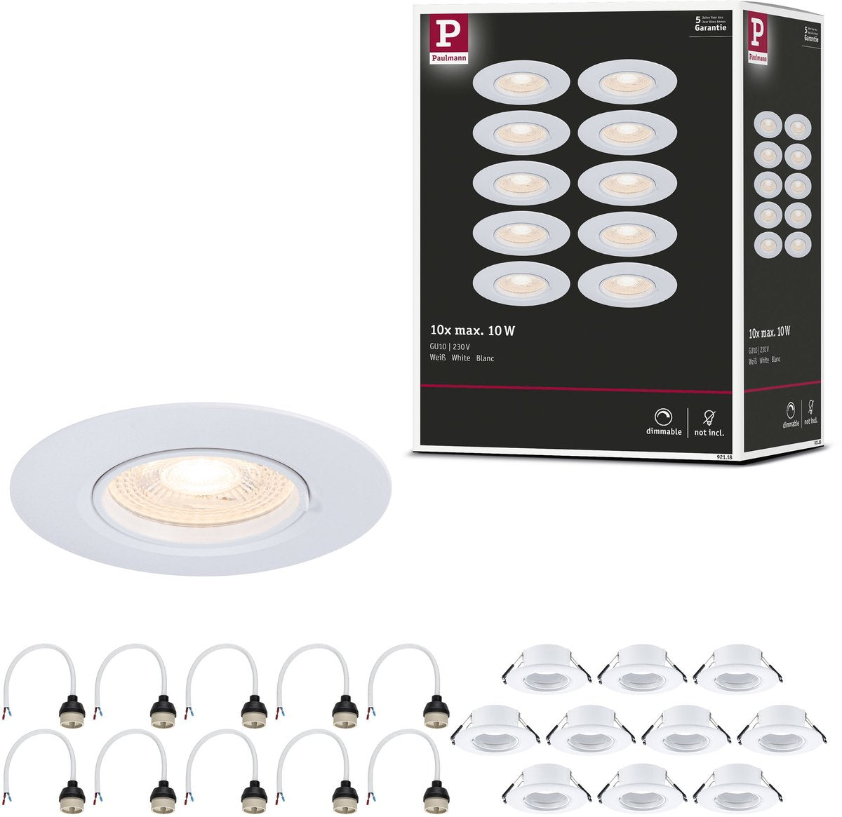 Lampe encastrable Paulmann lot de 10 étoiles rondes 90 mm gu10 max. 10x10w 230v dimmable blanc
