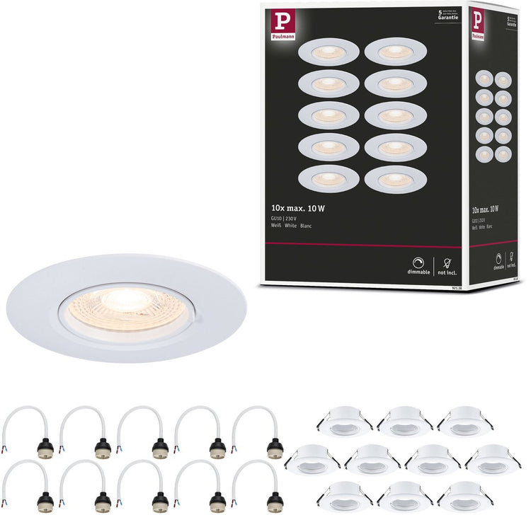 Lampe encastrable Paulmann lot de 10 étoiles rondes 90 mm gu10 max. 10x10w 230v dimmable blanc
