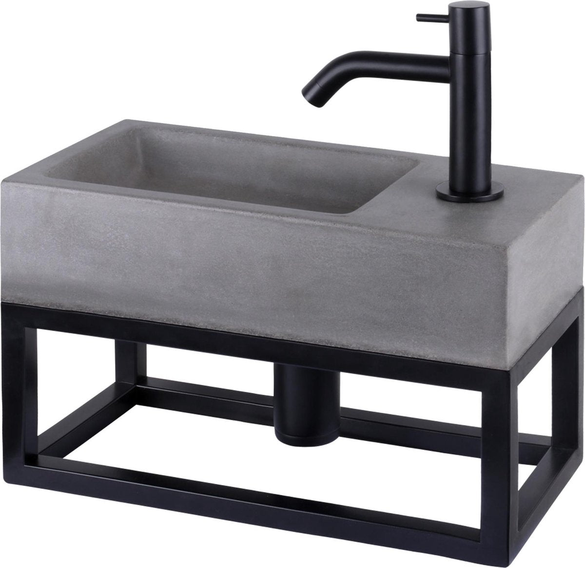 Ensemble fontaine Differnz Jukon - 38,5x18,5x9cm - rectangle - 1 trou pour robinetterie - noir mat - avec cadre noir - gris