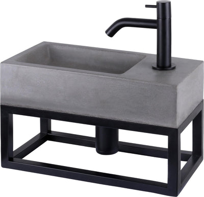 Ensemble fontaine Differnz Jukon - 38,5x18,5x9cm - rectangle - 1 trou pour robinetterie - noir mat - avec cadre noir - gris